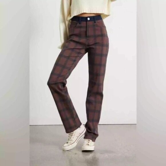 NWT Revolve WeWoreWhat Color Block Icon Modern Plaid Stretch Twill Jeans Size 26 - Picture 1 of 5